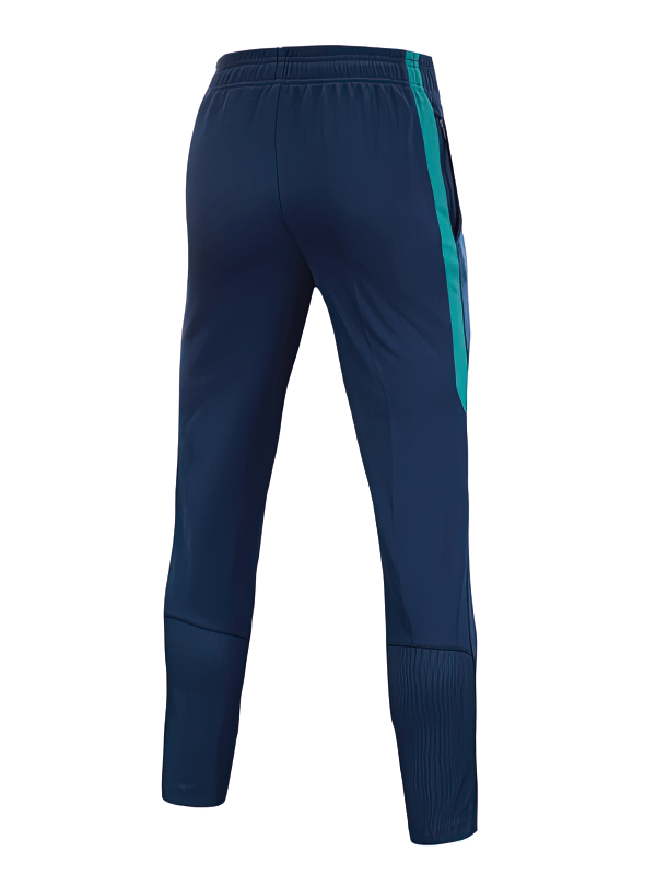 Back view of blue elastic men's running pants SF1356, breathable with superior stretch for ultimate training comfort and style.